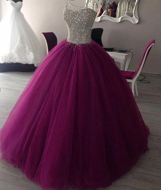 Sparkly Bead Top Lila Tyll Balklänning Quinceanera Klänning