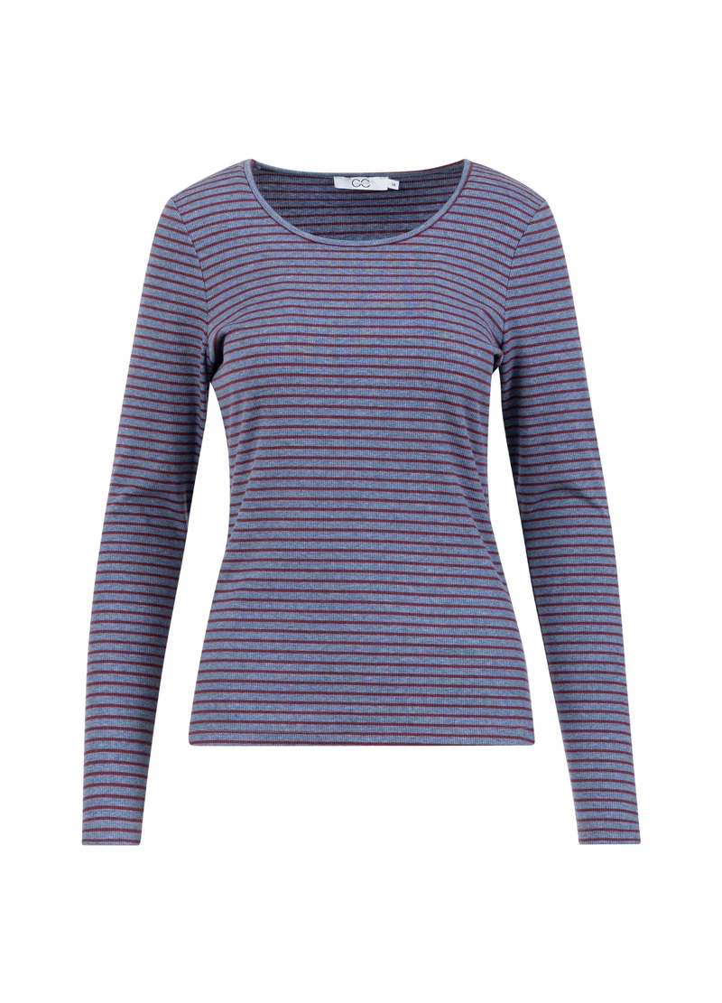 CC HEART KAROLINE RIB TEE - Blue melange/bordeaux stripe