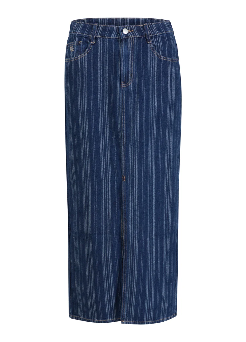 CC HEART ALAIA LÅNG NEDERDEL - Dark blue stripe denim