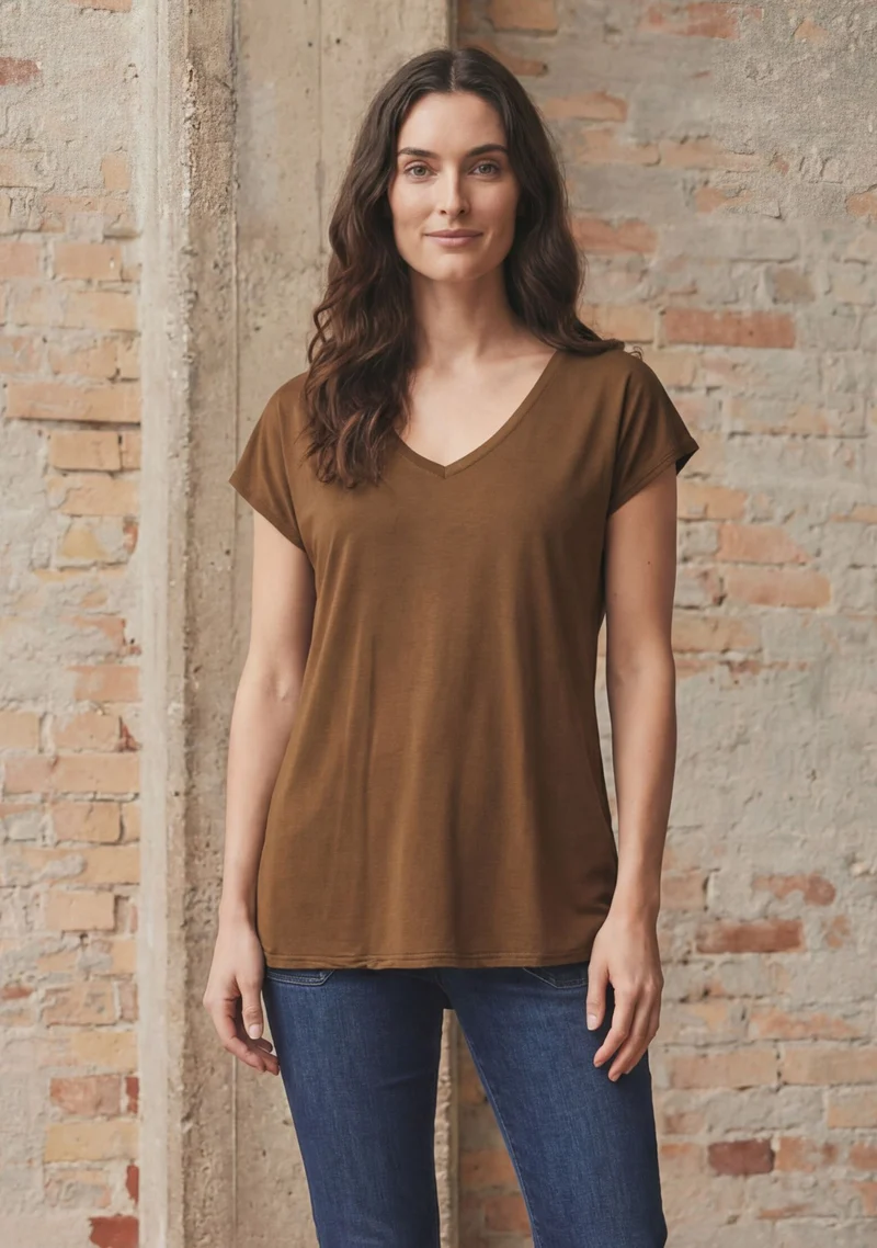 Nugga V-Neck T-Shirt - Toffee