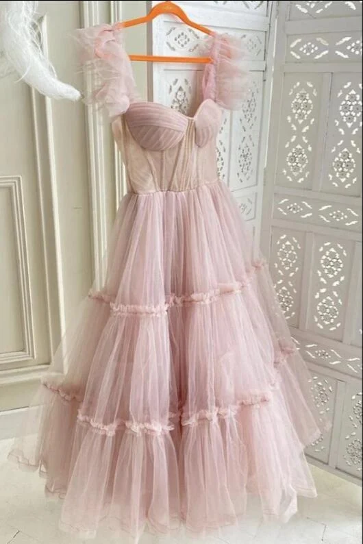 Dusty Rose Teried Tyll Tea Lång Balklänning