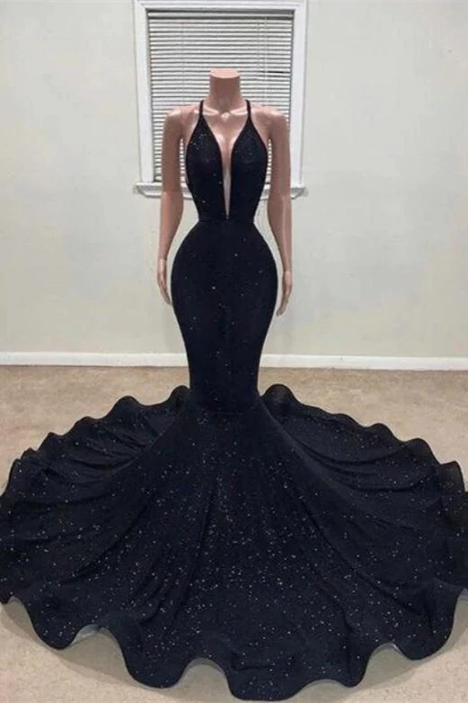 Black Fit and Flare Paljetter Balklänning för kurvig tjej