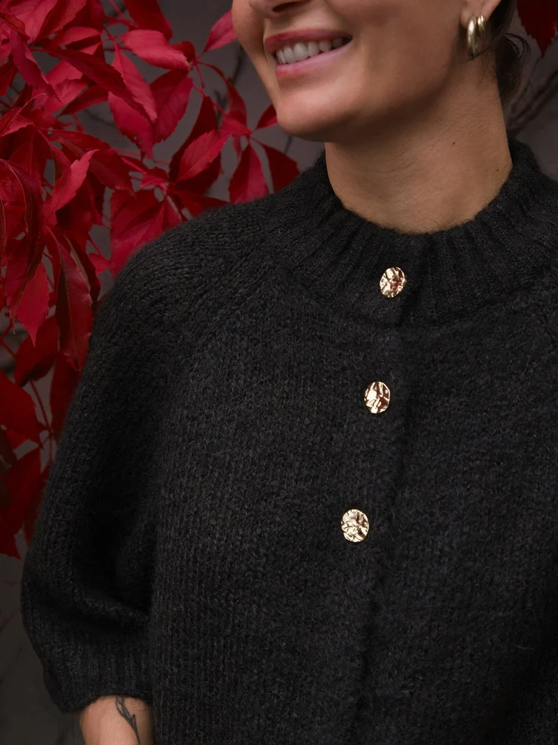 Neo Noir - Benuta Fluffy Knit Cardigan 165816 - 676 - Dark Brown
