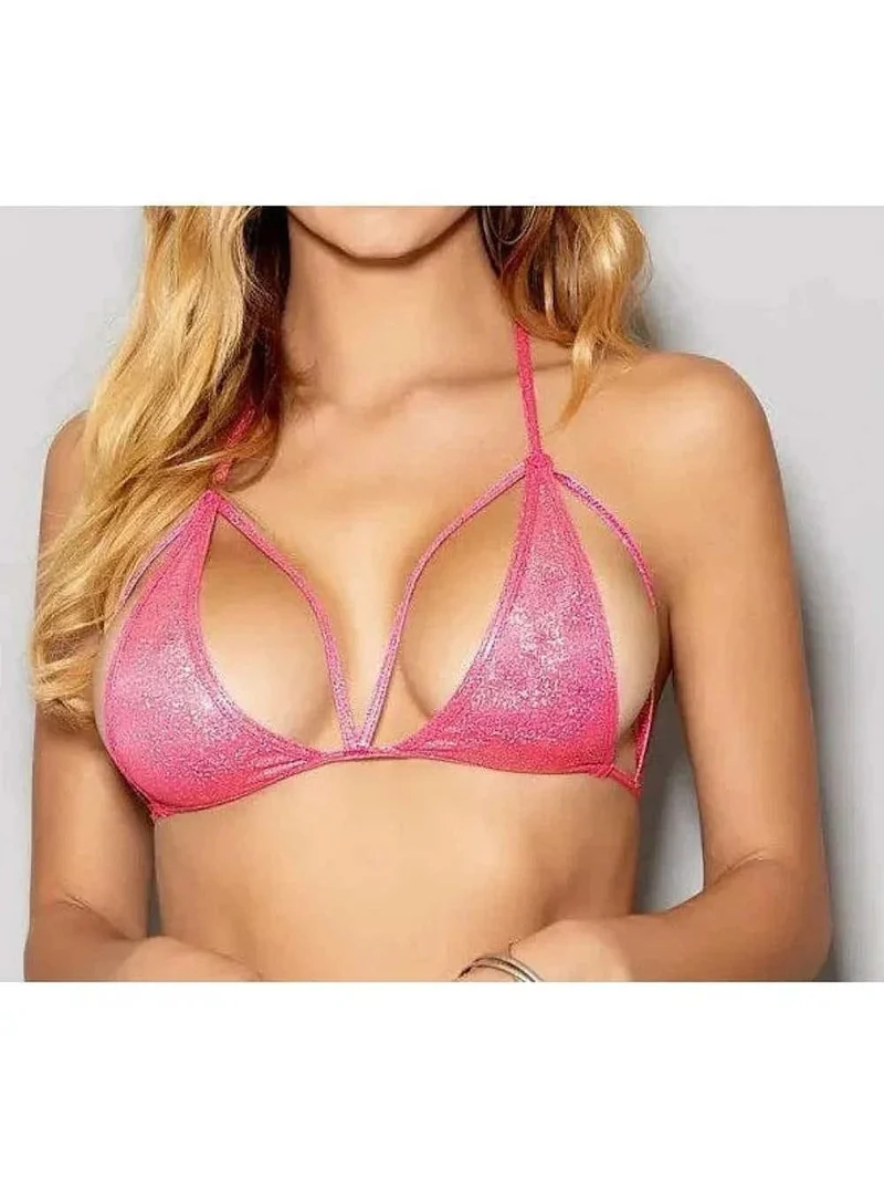 Escante 2088 Hologram Triangel Topp - Förstärkt Banddesign i Rosa och Vitt, One Size