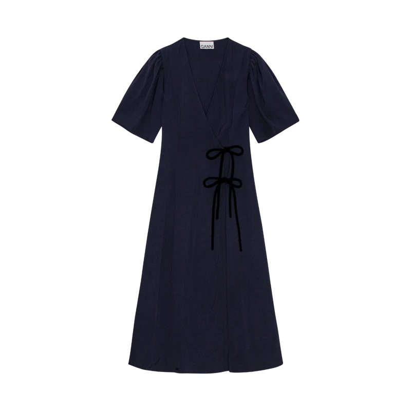 Viscose Twill Wrap Midi Dress - Sky Captain