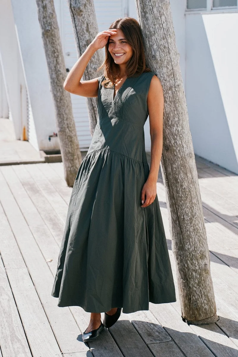 Neo Noir - Halise Poplin Dress 169068 - 151 - Army