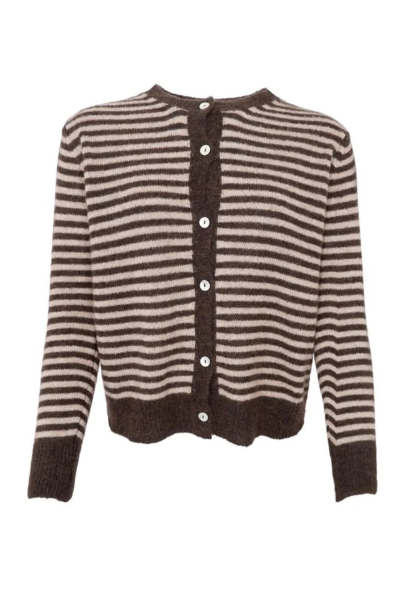Black Colour - Bcdell Striped Knit Cardigan 1257 - Coffee