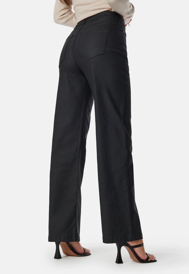 High Waist Straight Leg Coated Jeans