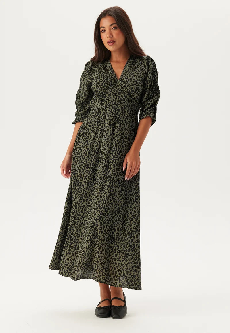 Ruched Sleeve Midi Dress