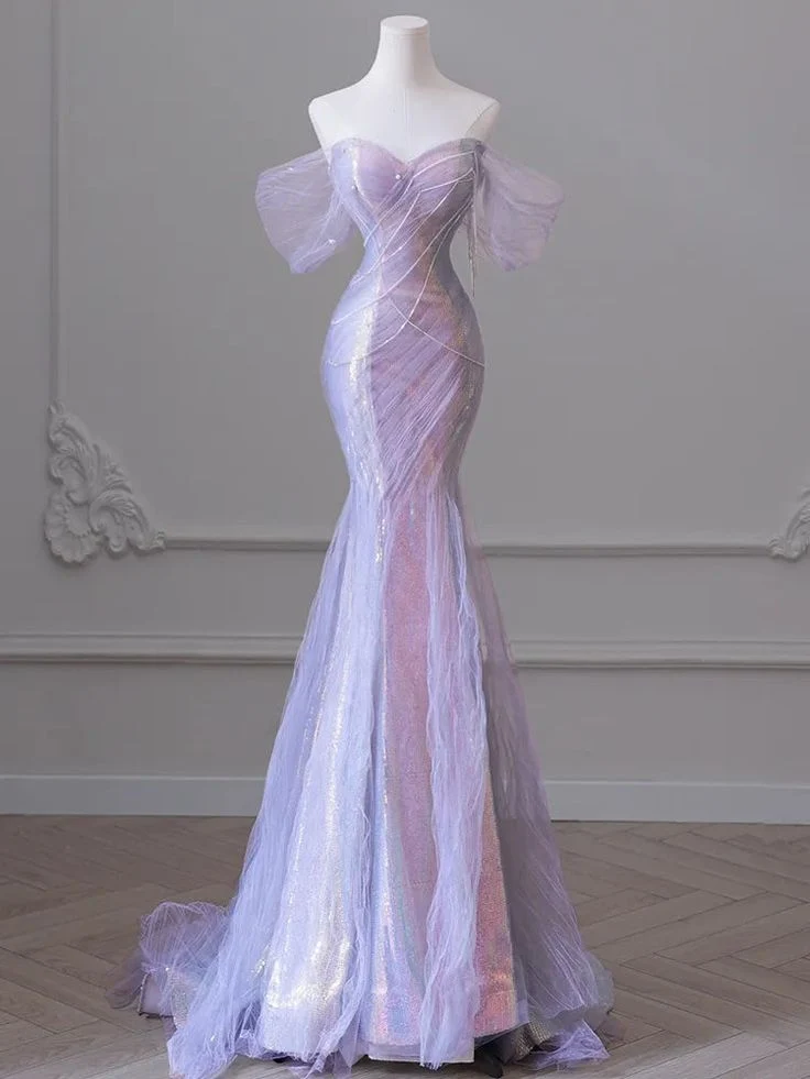 Elegant puffärm med tofsar och pärlor i tyll för kvinnor, balklänning