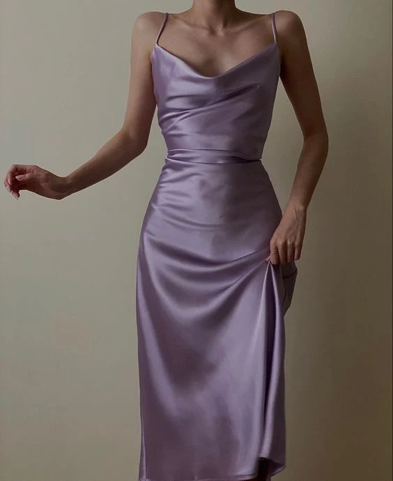 Lila Satin Siden Bodycon Aftonklänningar Spaghetti Band Balklänningar