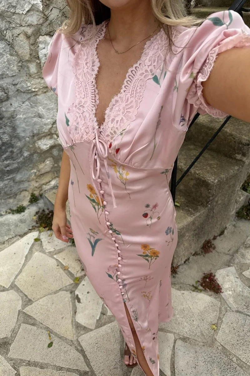 BYIC x Molly&My - Agneteic Long Dress A23810 - Pink Flower Print
