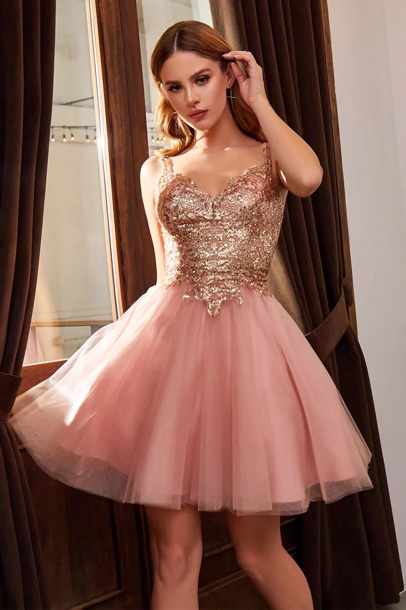 Glitter spetsbodice med tyll kort lager cocktailklänning från Cinderella Divine - 9239
