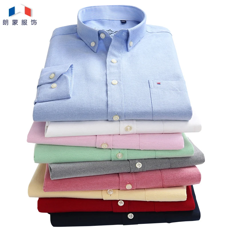 Longmeng Spring Men's Oxford Business Casual Long Sleeve Shirt Korean Slim Solid Color Men's Large Size White Shirt