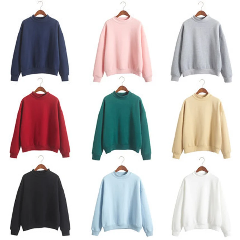 Korean pure color plus velvet sweater women's fall/winter new baseball uniform student jacket small high collar loose thick sweater