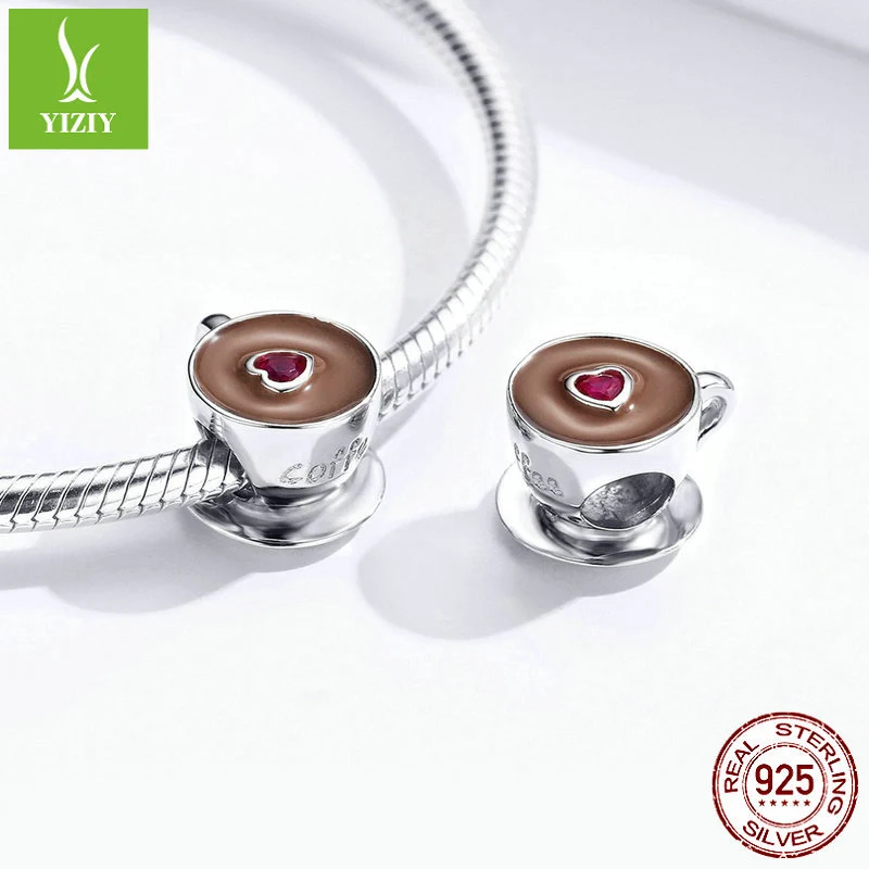 Original design coffee s925 sterling silver beads handmade diy fashion platinum plated bracelet jewelry accessories SCC1286