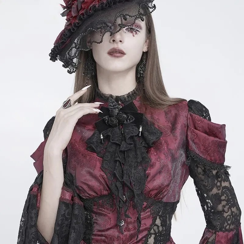 Dam Gotisk Rose Ruffled Spets Jabot