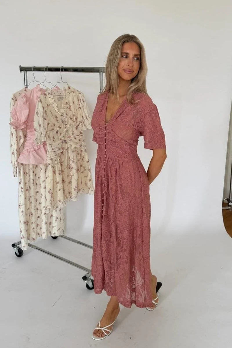 BYIC x Molly&My - Adeliaic Long Dress A23876 - Dusty Rose Lace