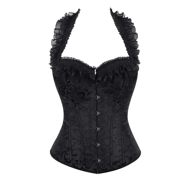 Damkorsett med gotisk blommig jacquard och snörning, överbyst