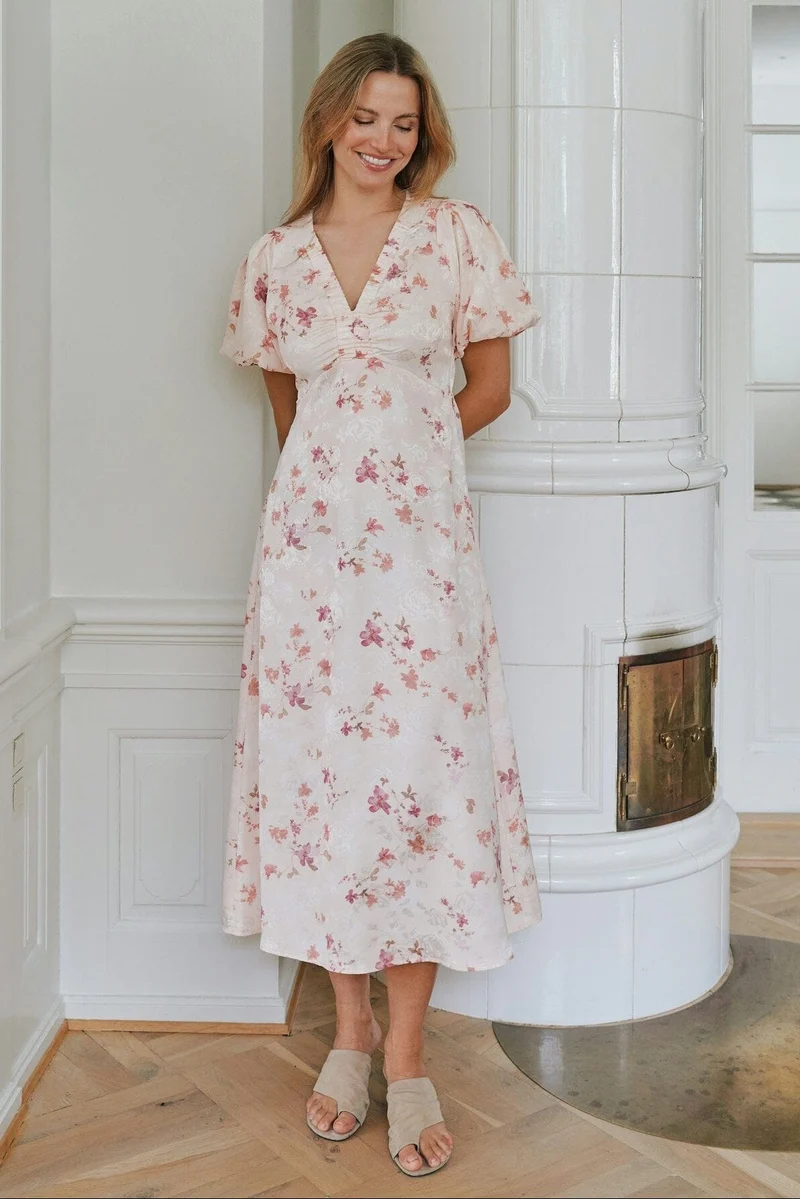Neo Noir - Illana Sateen Print Dress 168215 - 122 - Creme