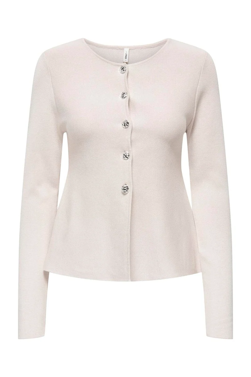 Only - Onlmelli Ls Oneck Button Cardi Knt - 5081661 Pumice Stone New Silver Buttons