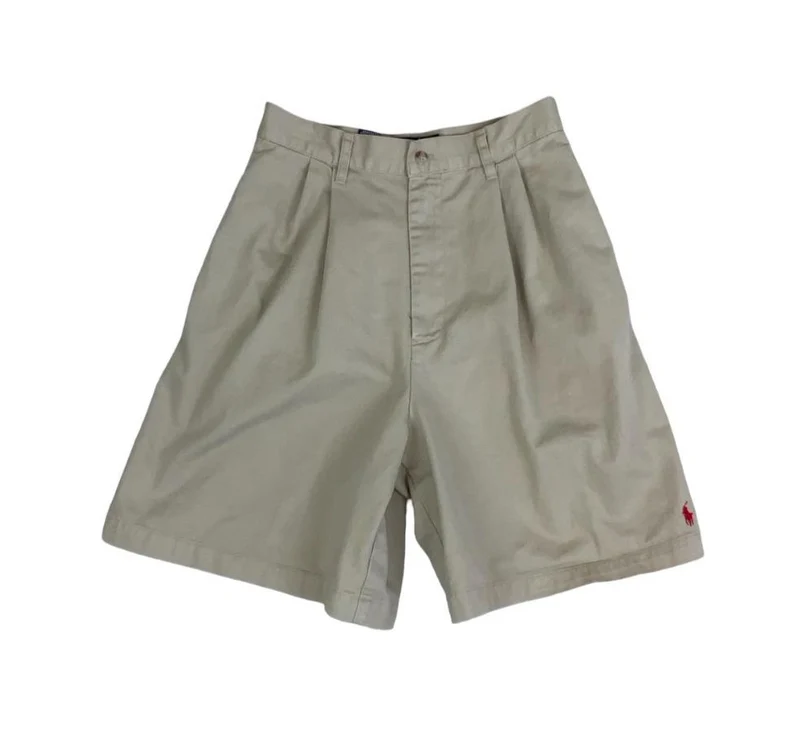 VTG 90s 'RALPH LAUREN' BEIGE HIGH-WAISTED CASUAL BEACH HOLIDAY CHINO SHORTS XS 6