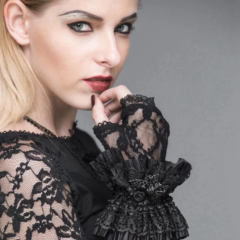 Goth Spets Fingerless Handskar för kvinnor