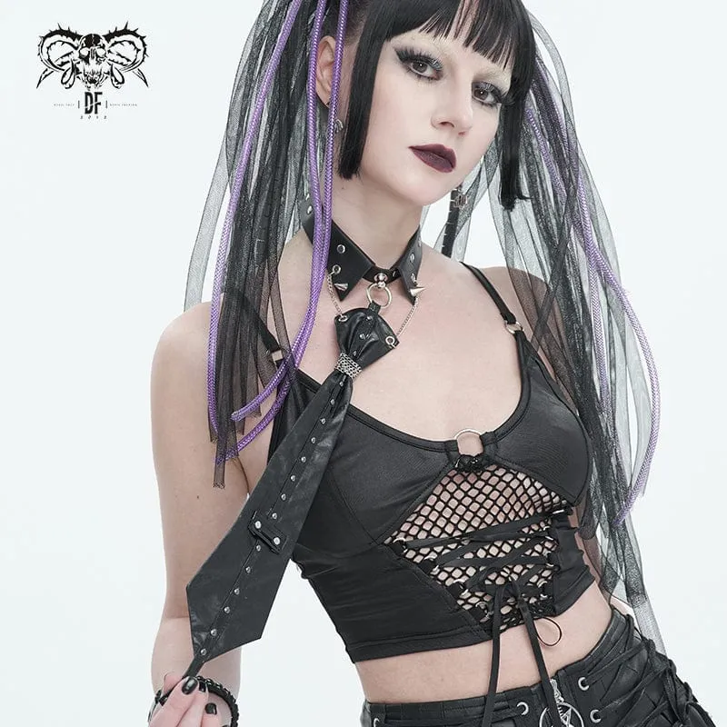 Gothic dubbad konstläder slips för kvinnor med choker