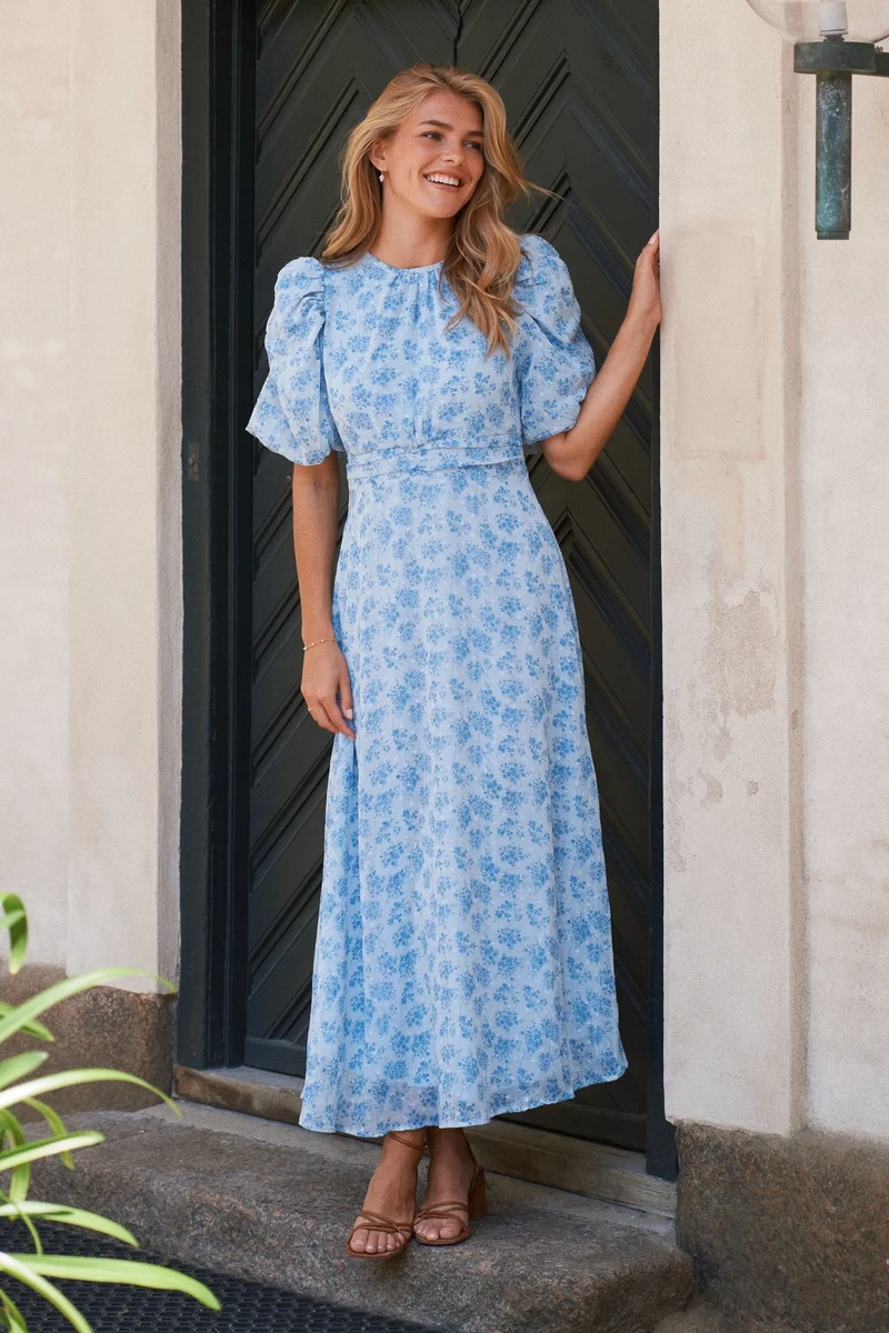 Neo Noir - Kikka Chiffon Flower Dress 167915 - 145 - Light Blue