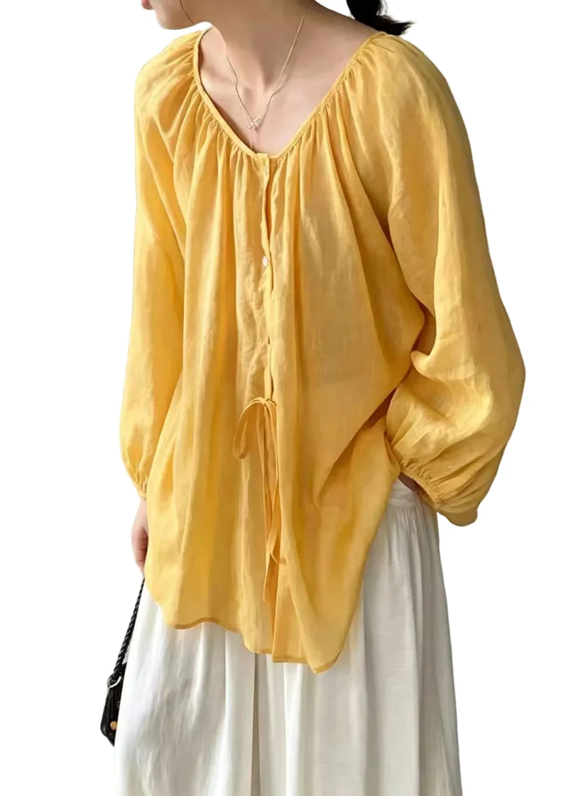 Dam Linne Blus Oversized Boho Stil