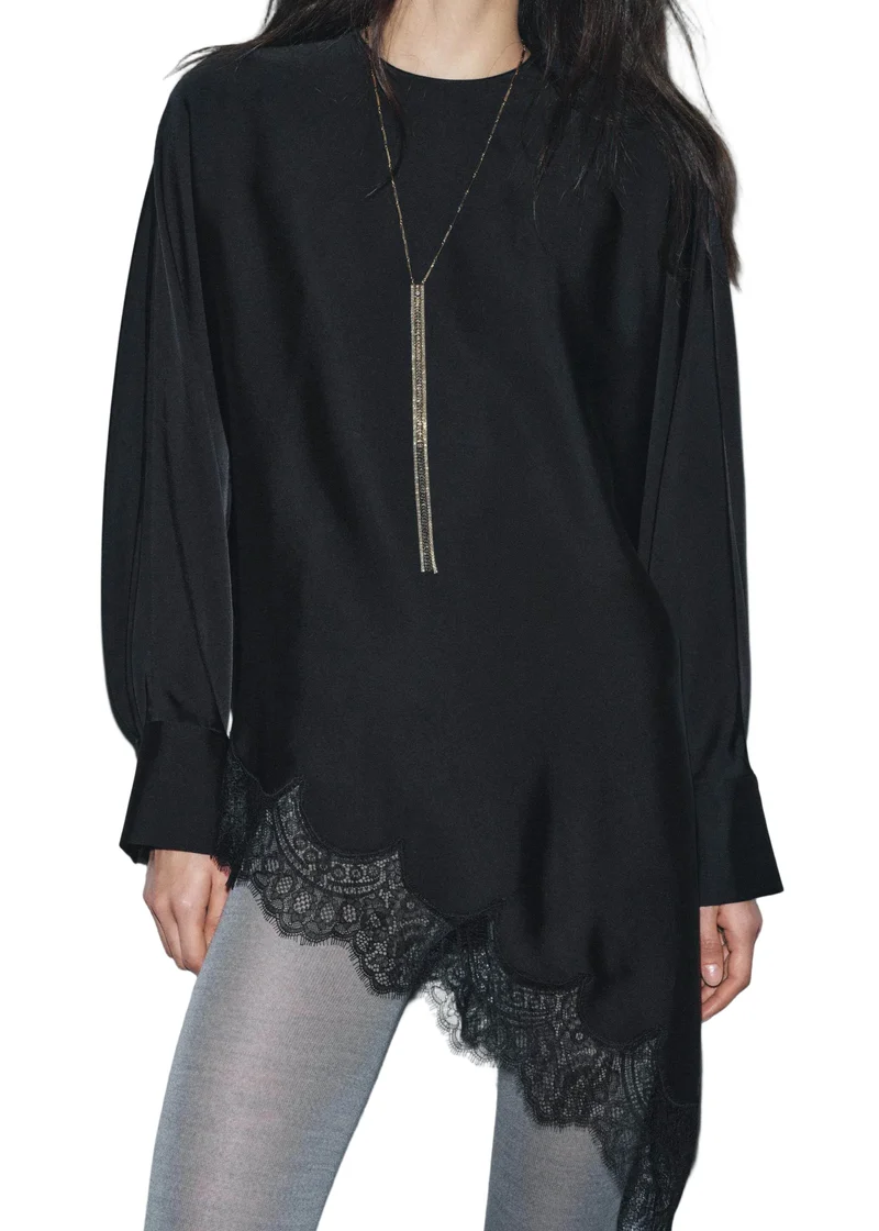 Damblus Långärmad O-hals Asymmetrisk Patchwork
