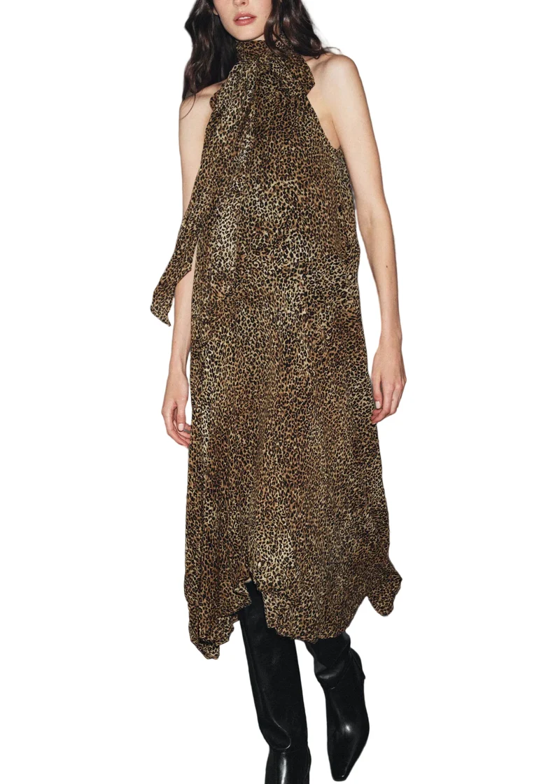 Damklänning Ärmlös med Leopardmönster och Patchwork