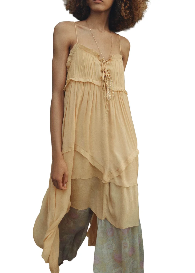 Damklänning Asymmetrisk Volang Patchwork Sommar