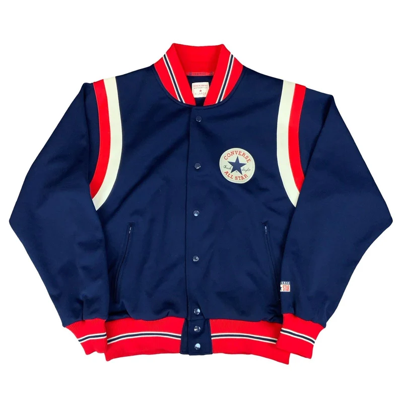 VTG 90s CONVERSE CHUCK TAYLOR BLUE RED WHITE RETRO SNAP BUTTON BOMBER JACKET XL