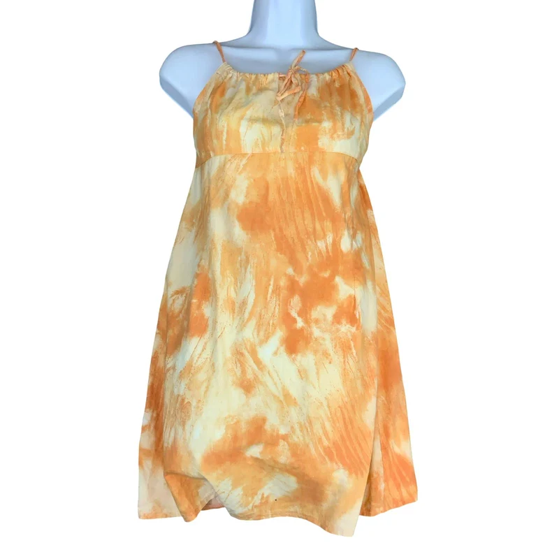 VTG 90s 'MISS SIXTY' ORANGE TIE DYE SLEEVELESS TUNIC BEACH SUMMER DRESS S 8 10
