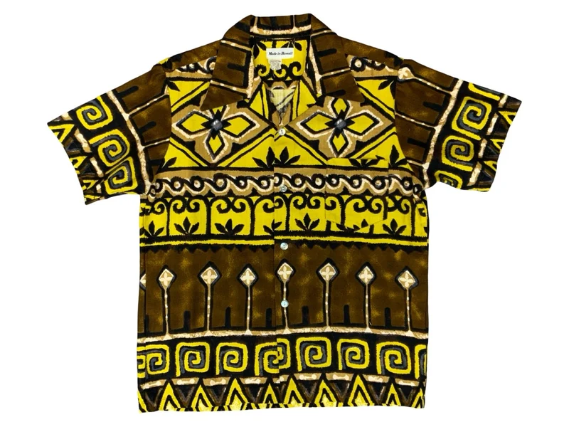 VTG 1960s BARK CLOTH HAWAIIAN MADE ALOHA SHIRT COTTON TIKI ROCKABILLY MEDIUM