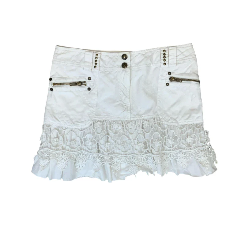 VTG 90s y2k 'MORGAN DE TOI' WHITE MID RISE TEXTURED FLORAL LAYERED MINI SKIRT M