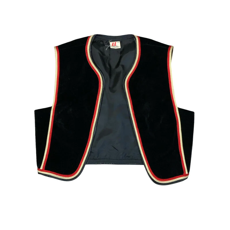 VTG 'LUCIE LINDEN' BULGARIAN FOLK BLACK EMBROIDERED VELVET CROPPED WAISTCOAT S 8