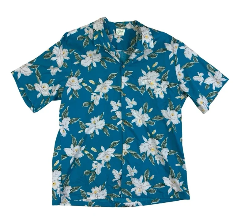 VTG JADE FASHIONS HAWAIIAN MADE ALOHA SHIRT COTTON TIKI ROCKABILLY XL 44”
