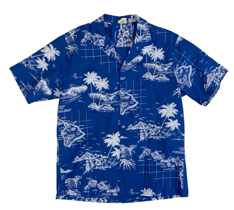 VTG JADE FASHIONS HAWAIIAN MADE ALOHA SHIRT COTTON TIKI ROCKABILLY L 42”