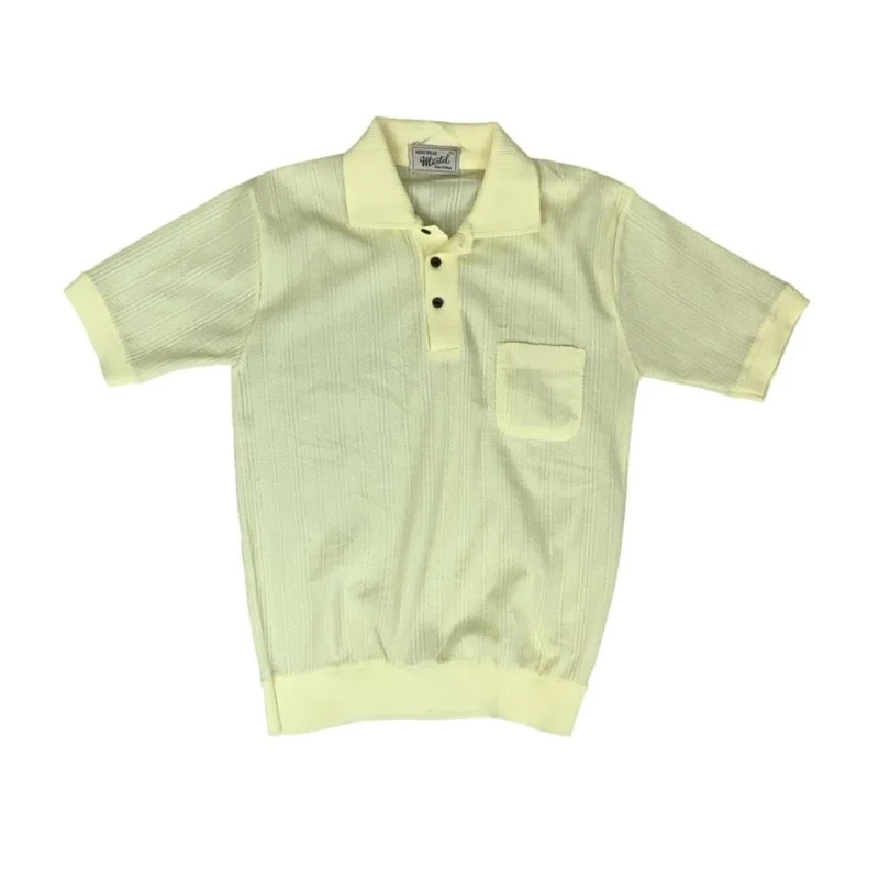 VTG 80s 'MARTEL' MENS YELLOW SHORT SLEEVED KNITTED POLO SHIRT SMALL
