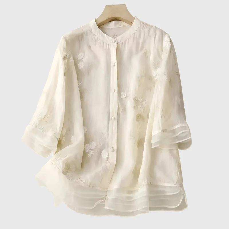 Nellie | Elegant Topp Med Broderade Blommor
