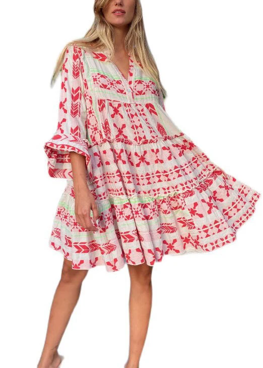 Dam Klänning Oversized Mini med Tryck och Armbandsärm