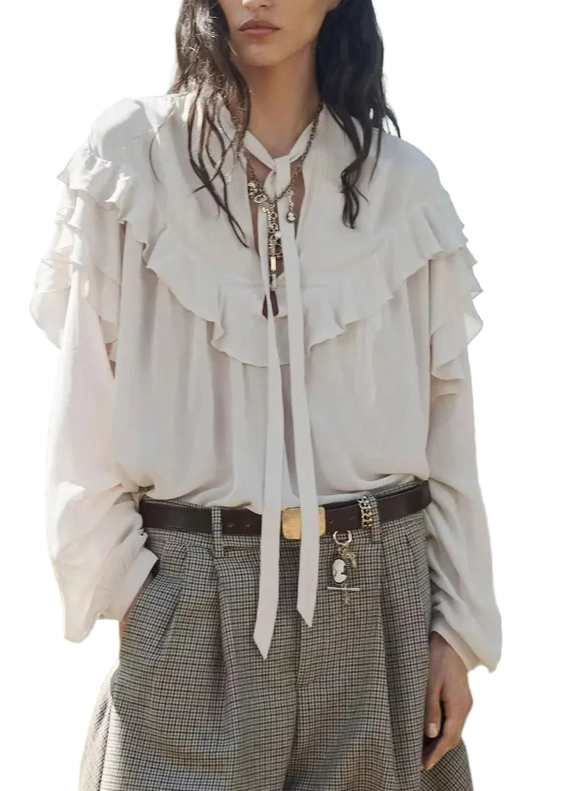 Damblus Oversized med Volang och Spetsdetaljer