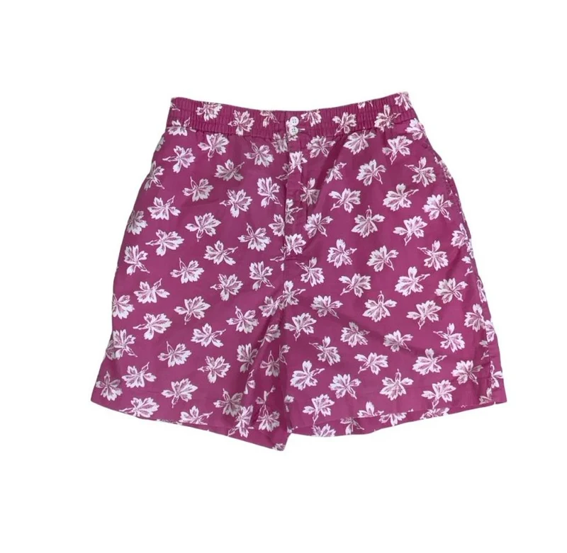 VTG y2k 'EDDIE BAUER' PINK WHITE LEAF PATTERN BEACH HOLIDAY SURF SHORTS S M