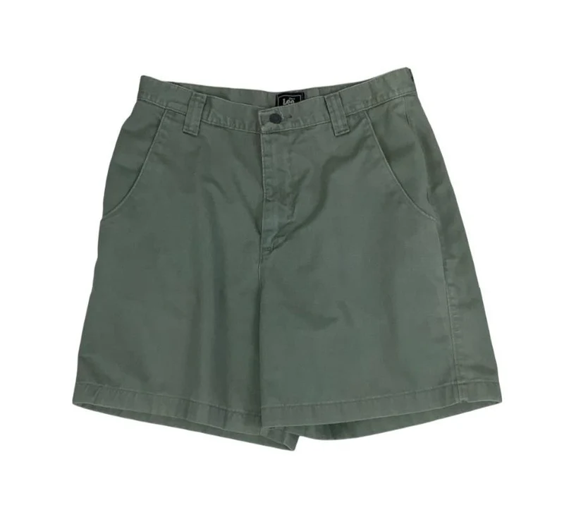 VTG 90s LEE KHAKI GREEN HIGH-WAIST SUMMER BEACH HOLIDAY COTTON DENIM SHORTS XS