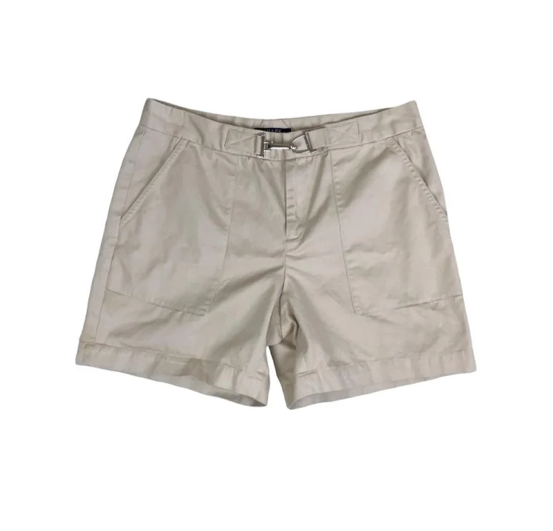 VTG 90s 'CHAPS' HIGH-WAISTED BEIGE BUCKLE CASUAL HOLIDAY SUMMER CHINO SHORTS S