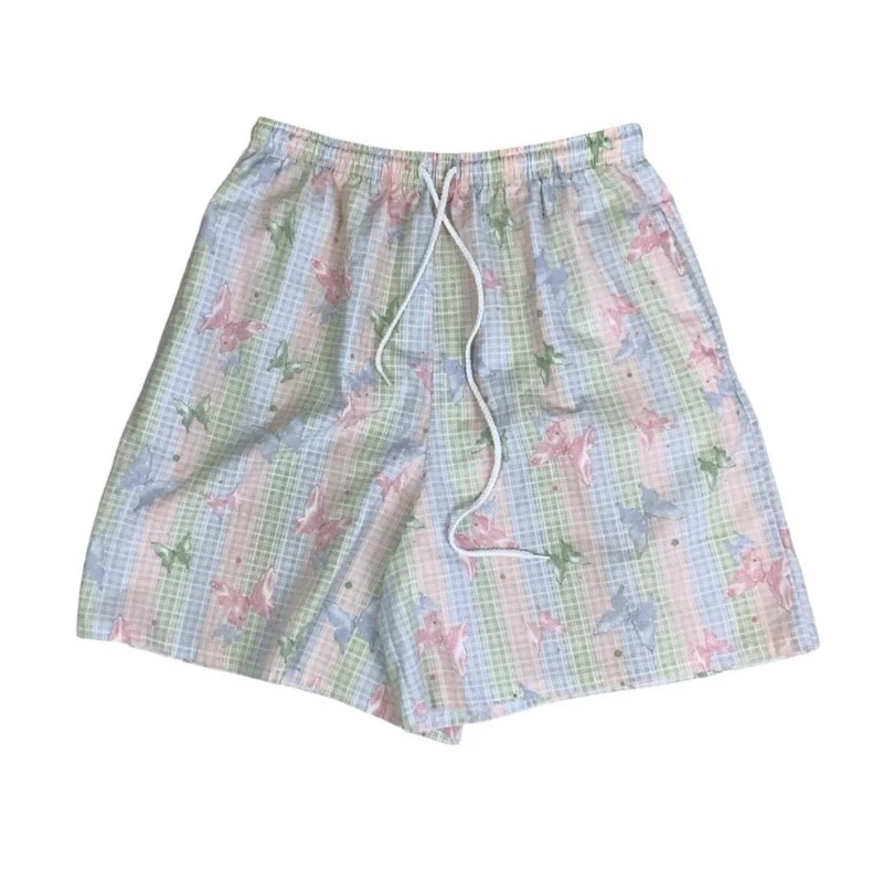 VTG 90s y2k 'BLAIR' PASTEL BUTTERFLY STRIPES PINK BLUE GREEN CASUAL BEACH SHORTS
