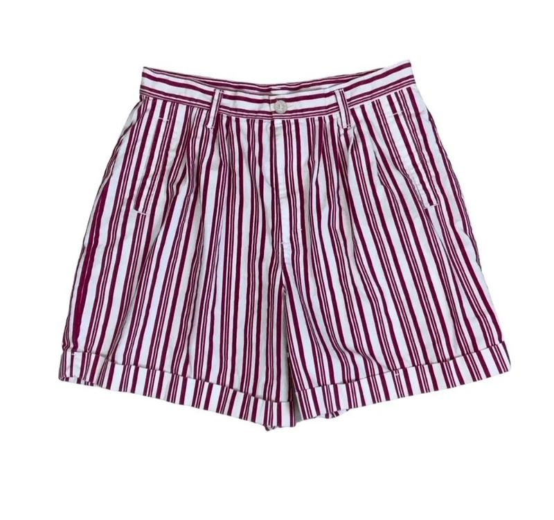VTG 90s 'CHEROKEE' WHITE RED STRIPE HIGH-WAIST BOYFRIEND DENIM SHORTS M 12