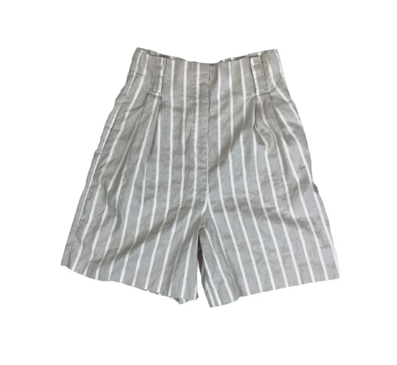 VTG 'MASSIMO DUTTI' GREY WHITE HIGH-WAIST STRIPED CASUAL HOLIDAY BEACH SHORTS S